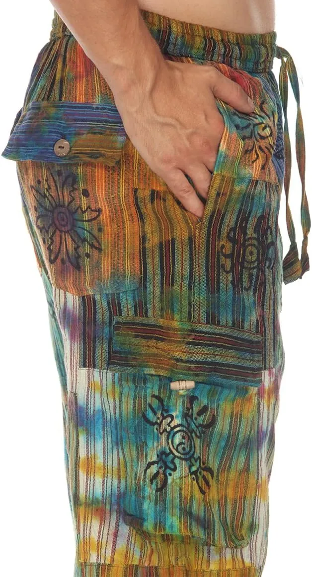 THE COLLECTION ROYAL Men Hippie Patchwork Bohemian Casual Rave Festival Harem Drawstring Boho Trouser Pants