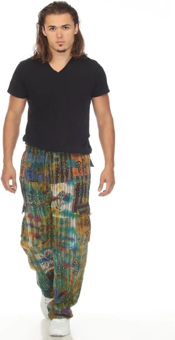 THE COLLECTION ROYAL Men Hippie Patchwork Bohemian Casual Rave Festival Harem Drawstring Boho Trouser Pants