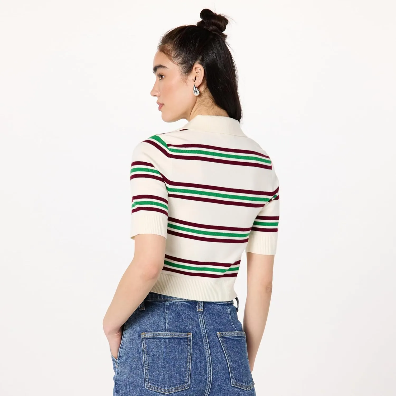 The Drop Women's Gero Short Sleeve Splitneck Polo Sweater Tee