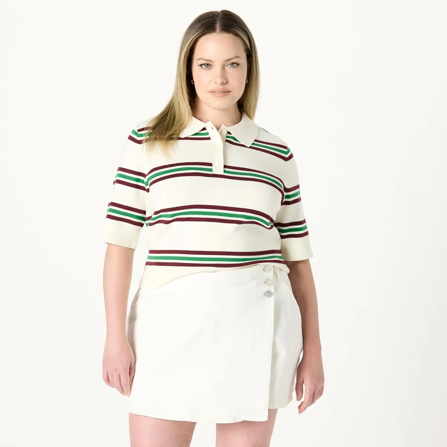 The Drop Women's Gero Short Sleeve Splitneck Polo Sweater Tee