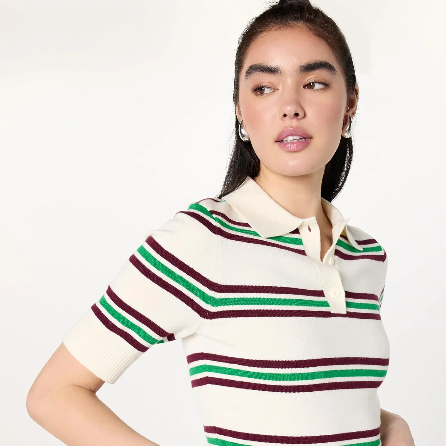 The Drop Women's Gero Short Sleeve Splitneck Polo Sweater Tee