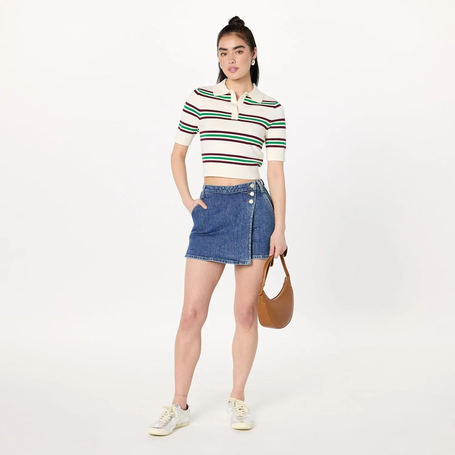 The Drop Women's Gero Short Sleeve Splitneck Polo Sweater Tee