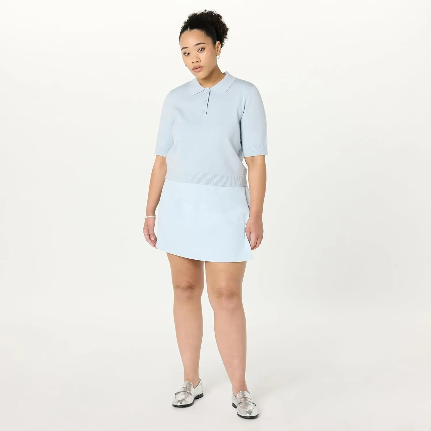 The Drop Women's Gero Short Sleeve Splitneck Polo Sweater Tee