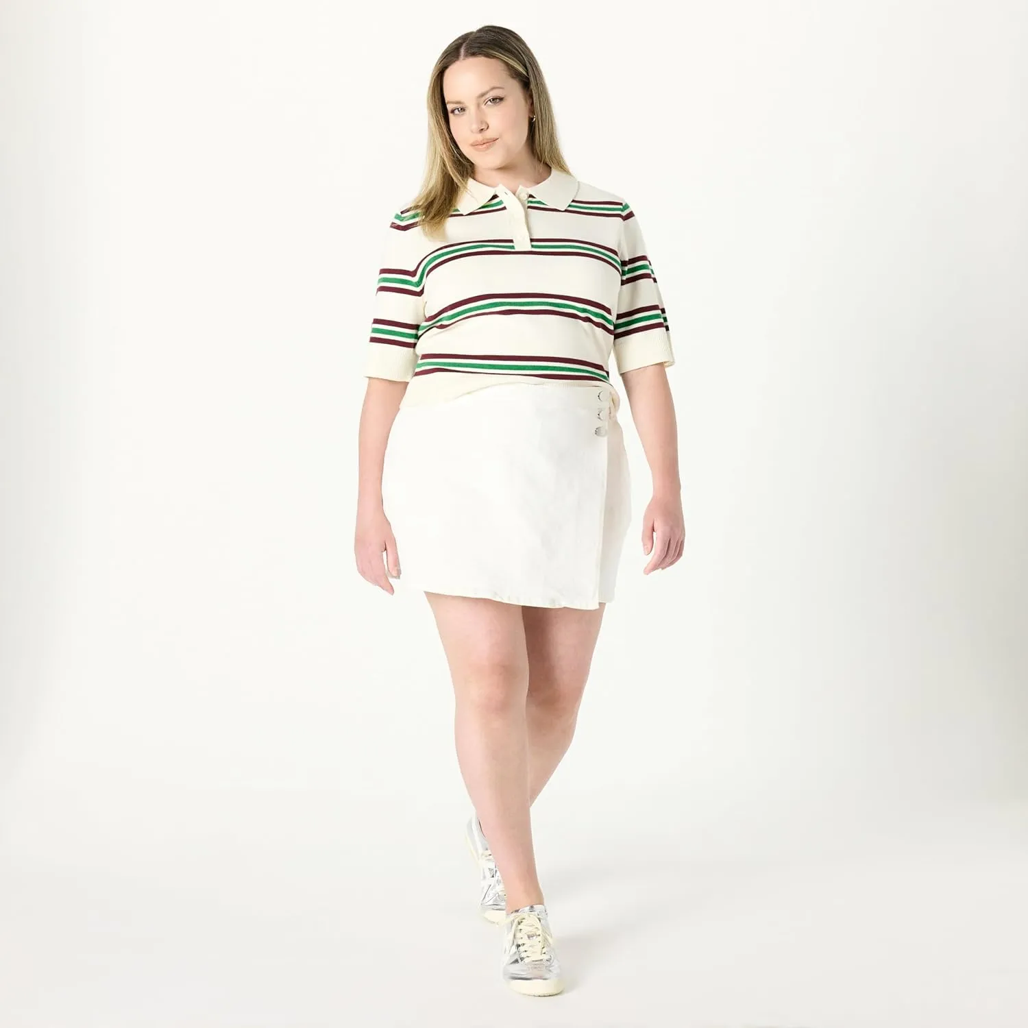 The Drop Women's Gero Short Sleeve Splitneck Polo Sweater Tee