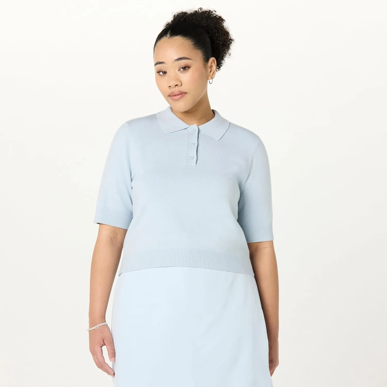 The Drop Women's Gero Short Sleeve Splitneck Polo Sweater Tee