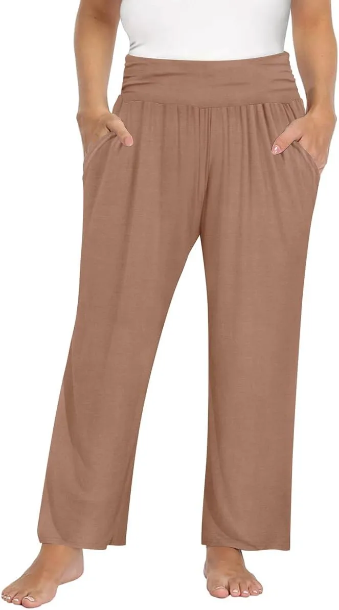 TIYOMI Plus Size Summer Pants Womens Wide Leg Lightweight Casual Soft Yoga Athletic Flowy Loose Trouser All Seasons Pant