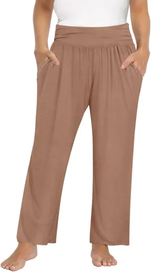 TIYOMI Plus Size Summer Pants Womens Wide Leg Lightweight Casual Soft Yoga Athletic Flowy Loose Trouser All Seasons Pant