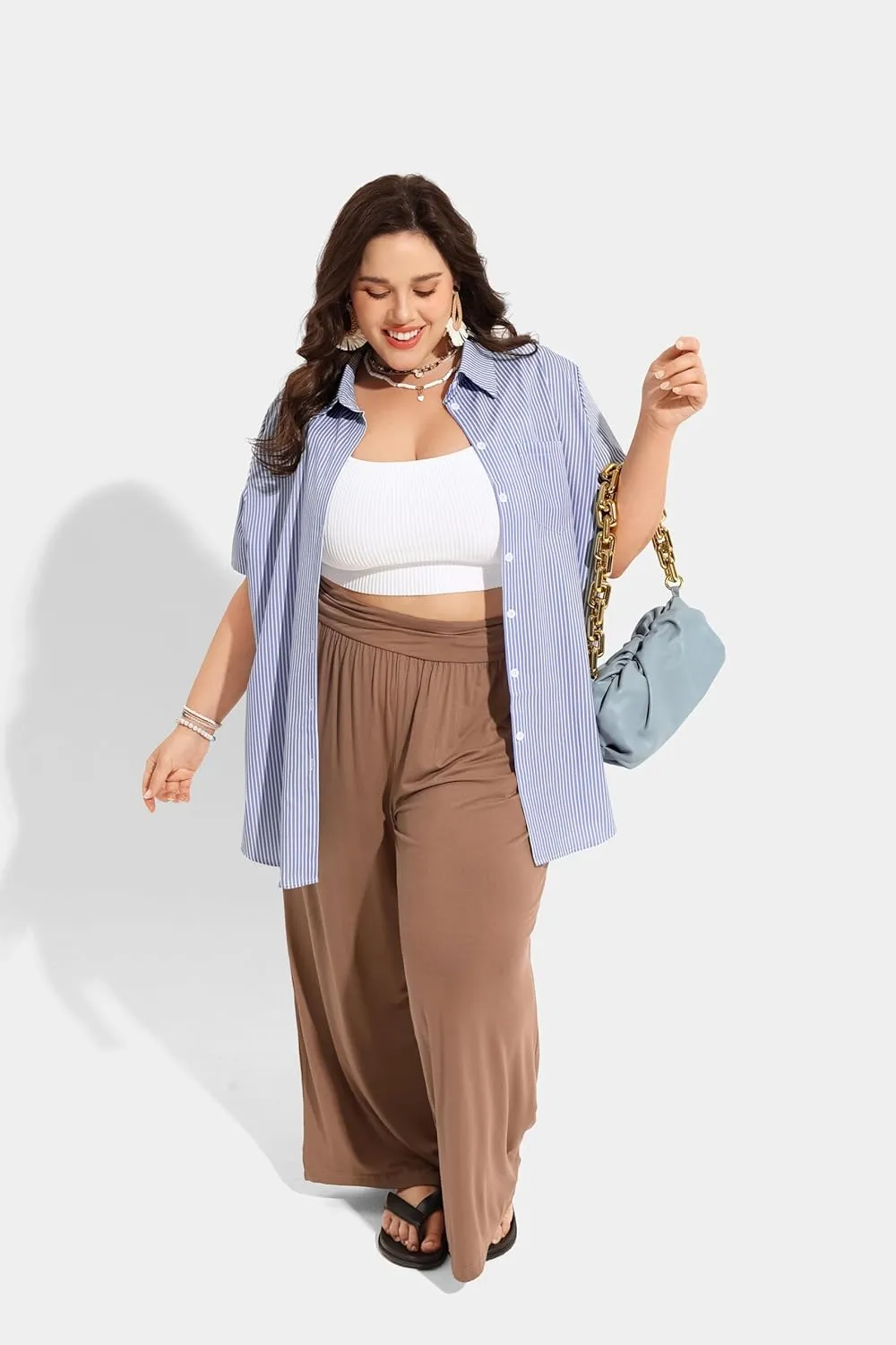 TIYOMI Plus Size Summer Pants Womens Wide Leg Lightweight Casual Soft Yoga Athletic Flowy Loose Trouser All Seasons Pant
