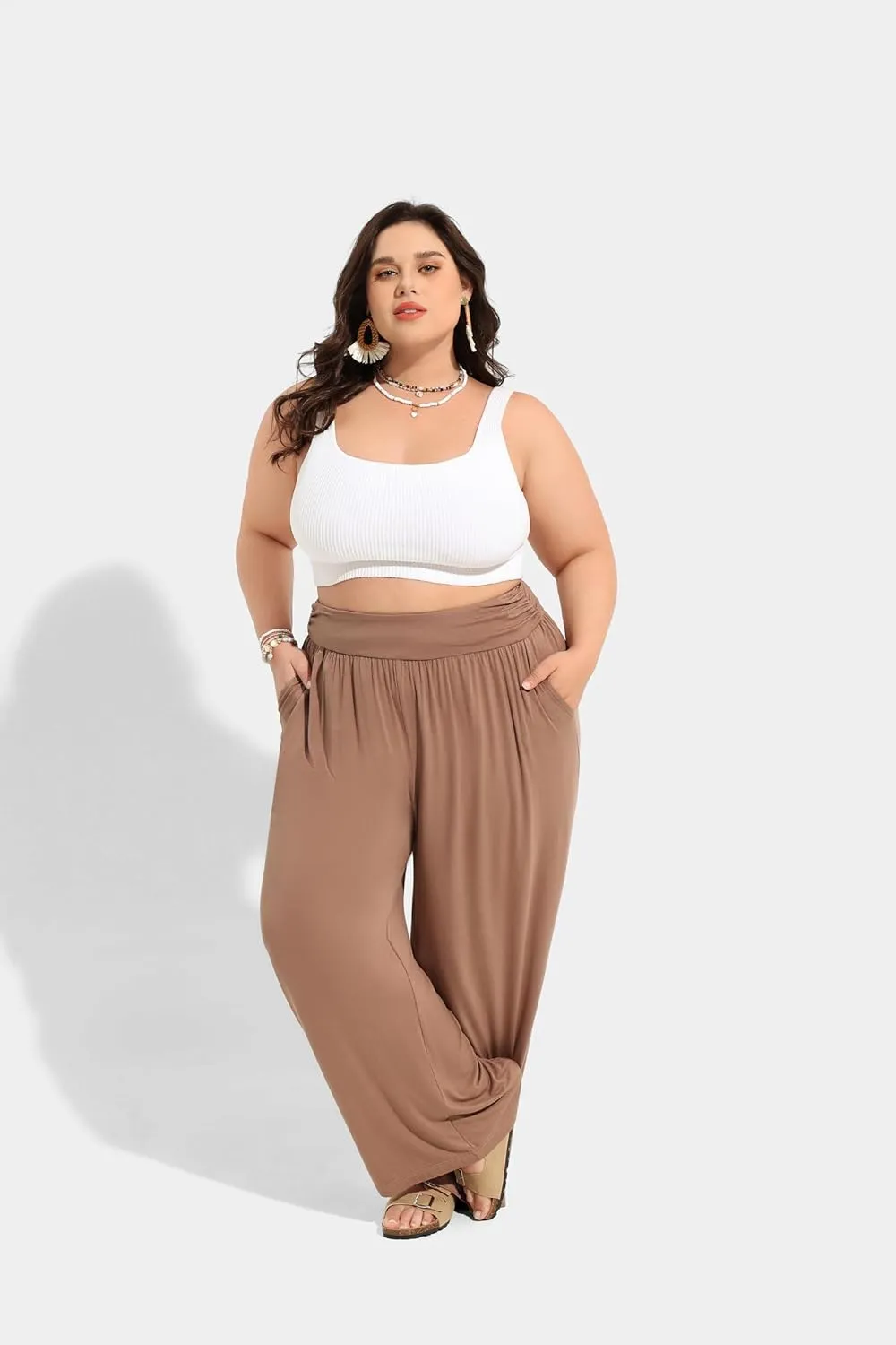 TIYOMI Plus Size Summer Pants Womens Wide Leg Lightweight Casual Soft Yoga Athletic Flowy Loose Trouser All Seasons Pant