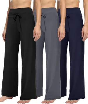 TNNZEET 3 Pack Women's Wide Leg Pants with Pockets - Casual Loose Yoga Trouser Pants Sweatpants Palazzo Lounge Pajama Pants