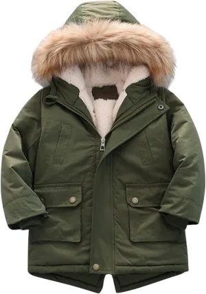 Toddler Girls Boy's Thick Cotton-Padded Parka Jacket Faux Fur Hooded Fleece Coat for Kids Midweight Winter Jacket
