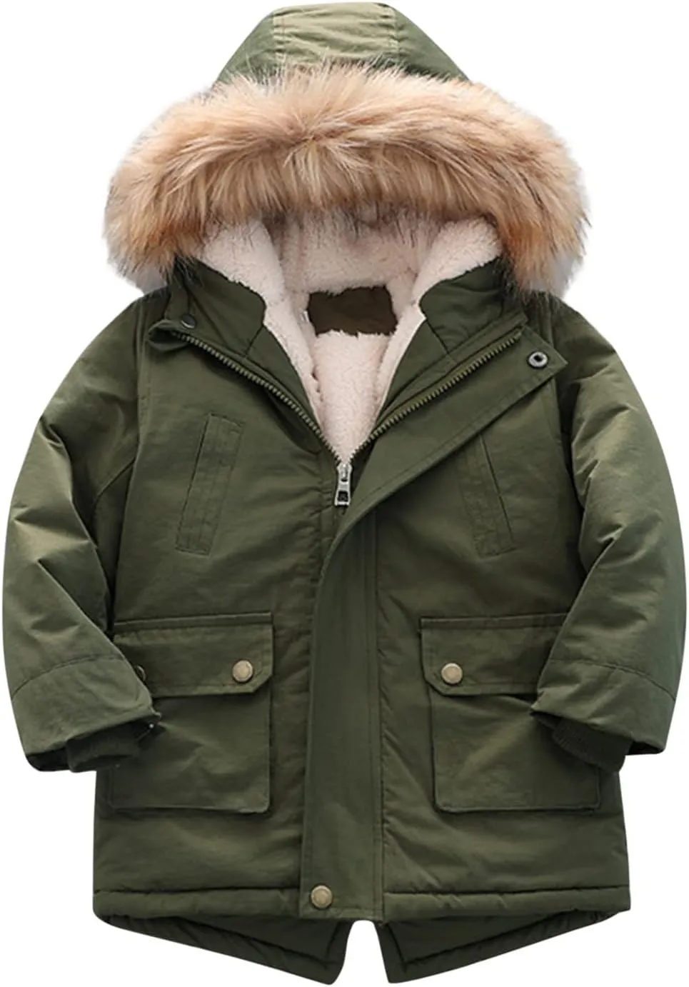 Toddler Girls Boy's Thick Cotton-Padded Parka Jacket Faux Fur Hooded Fleece Coat for Kids Midweight Winter Jacket