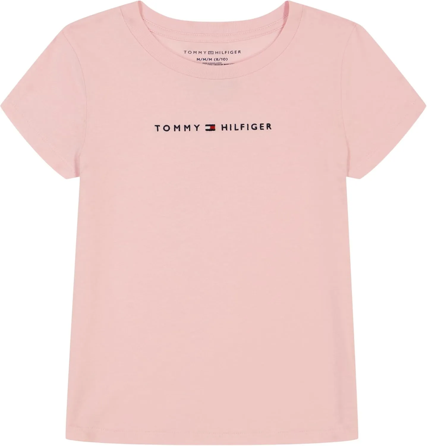 Tommy Hilfiger Girl's Short Sleeve T-shirt With Flag Logo, Cotton Blend Tee With Tagless Interior