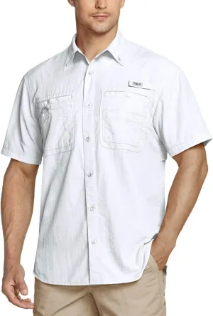 TSLA Men's Performance Fishing Shirt, UPF 50  Breathable Button Down Shirts, Outdoor Recreation Short Sleeve Shirt