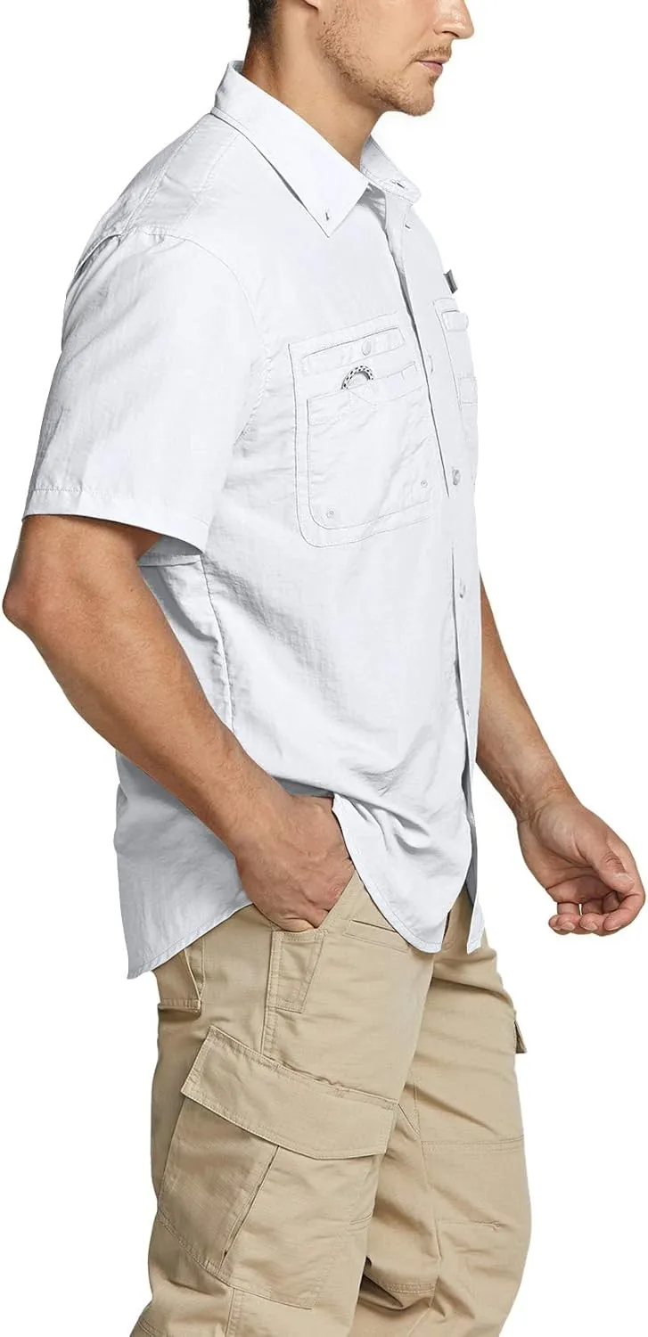 TSLA Men's Performance Fishing Shirt, UPF 50  Breathable Button Down Shirts, Outdoor Recreation Short Sleeve Shirt