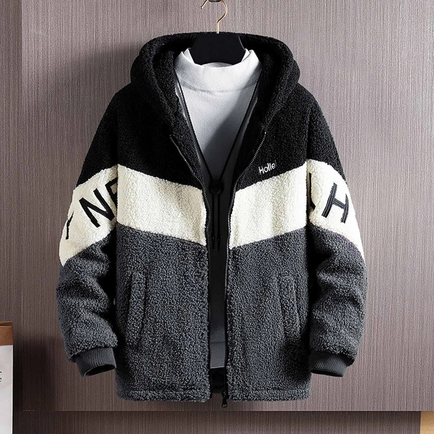 tuduoms Mens Big Tall Heavy Fleece Winter Coat Zip Up Fuzzy Sherpa Hoodie Sweatshirt Quilted Lined Warm Puffer Down Jacket