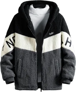 tuduoms Mens Big Tall Heavy Fleece Winter Coat Zip Up Fuzzy Sherpa Hoodie Sweatshirt Quilted Lined Warm Puffer Down Jacket