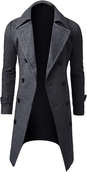 tuduoms Men's Long Slim Peacoat Winter Business Wool Blazer Gentlemen Trench Coat Fashion Windbreaker Warm Long Top Overcoat
