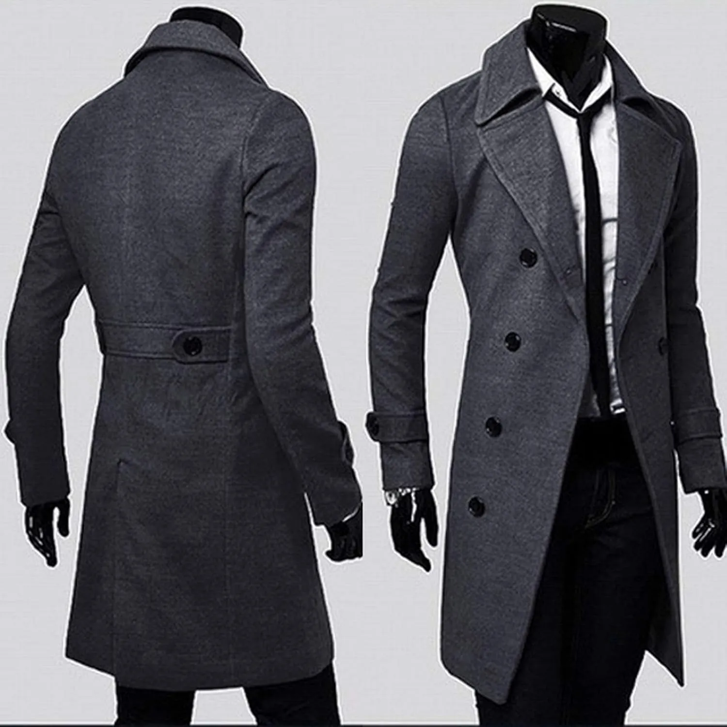 tuduoms Men's Long Slim Peacoat Winter Business Wool Blazer Gentlemen Trench Coat Fashion Windbreaker Warm Long Top Overcoat