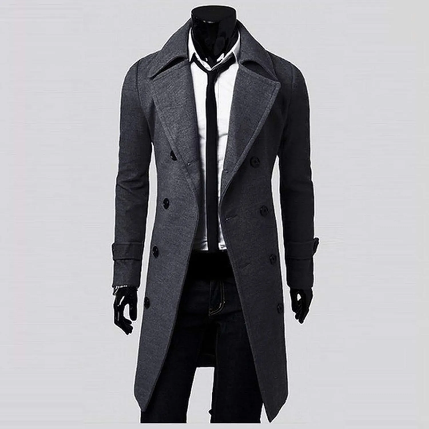 tuduoms Men's Long Slim Peacoat Winter Business Wool Blazer Gentlemen Trench Coat Fashion Windbreaker Warm Long Top Overcoat