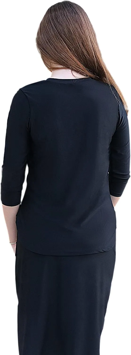 Tznius Shirt Rash Guard 3/4 Sleeve w/Zipper for Woman- Modest Shirt Swimsuit for Swim