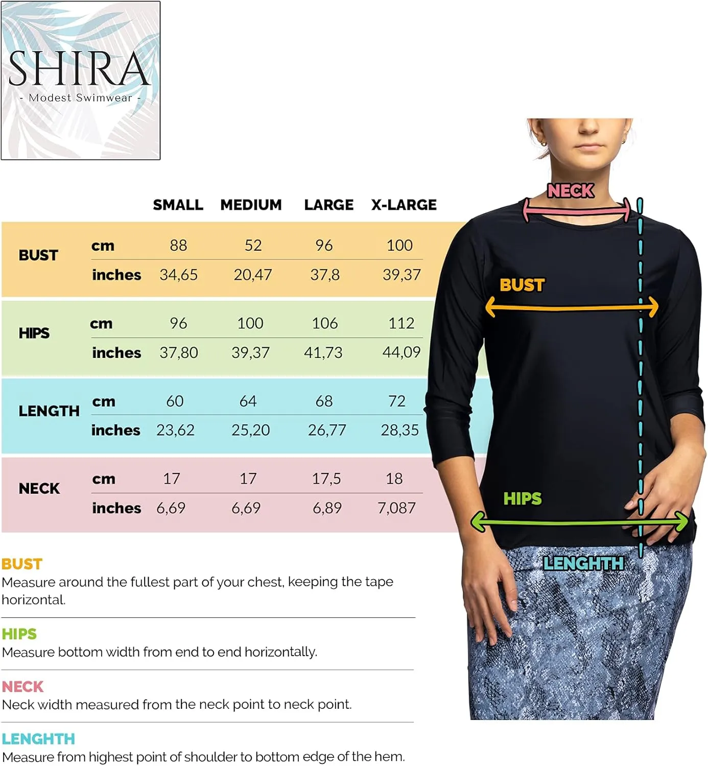 Tznius Shirt Rash Guard 3/4 Sleeve w/Zipper for Woman- Modest Shirt Swimsuit for Swim