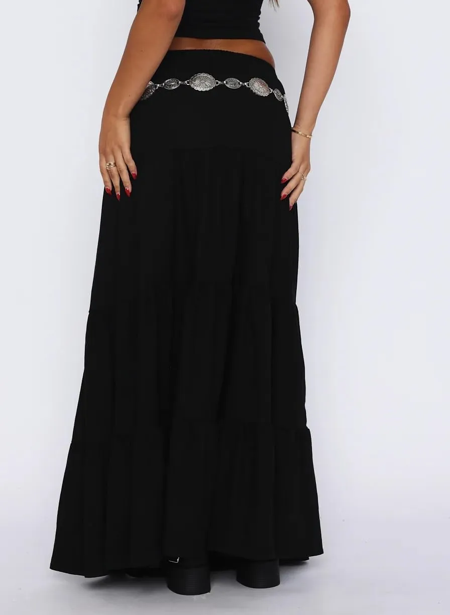 UAURORAO Women Boho Long Skirt Tiered Ruffle Flowy Maxi Skirt Elastic Waist Pleated A Line Midi Skirt Beach Vacation