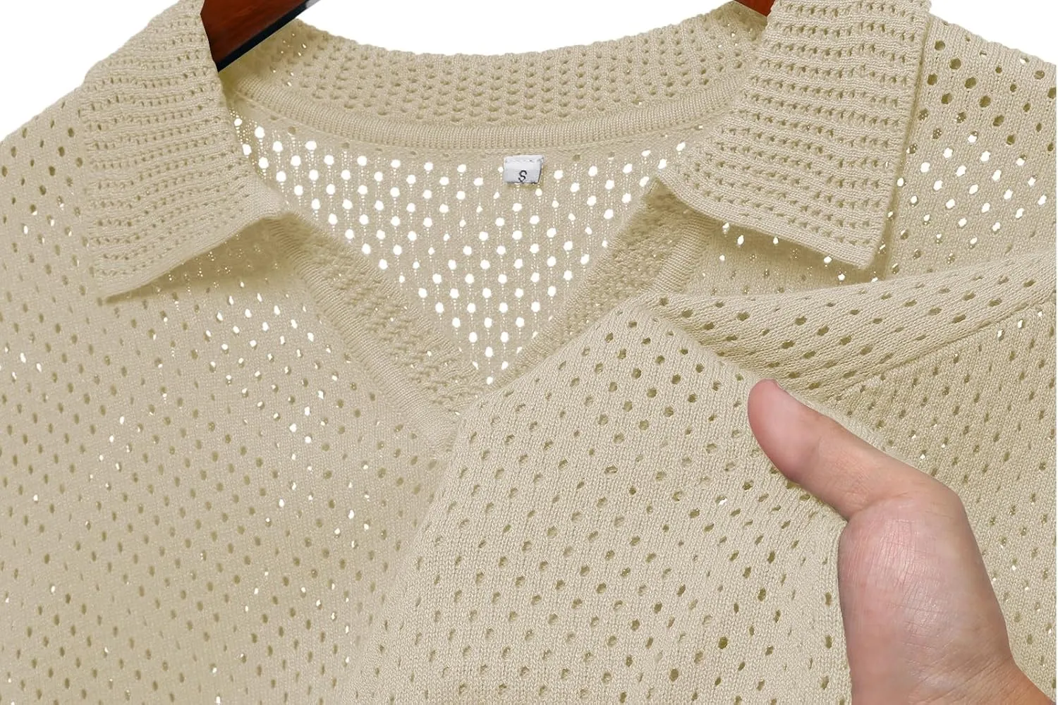 URRU Mens Knit Polo Shirt Short Sleeve Hollow Out Shirt Texture Knitted Polo Shirts for Men