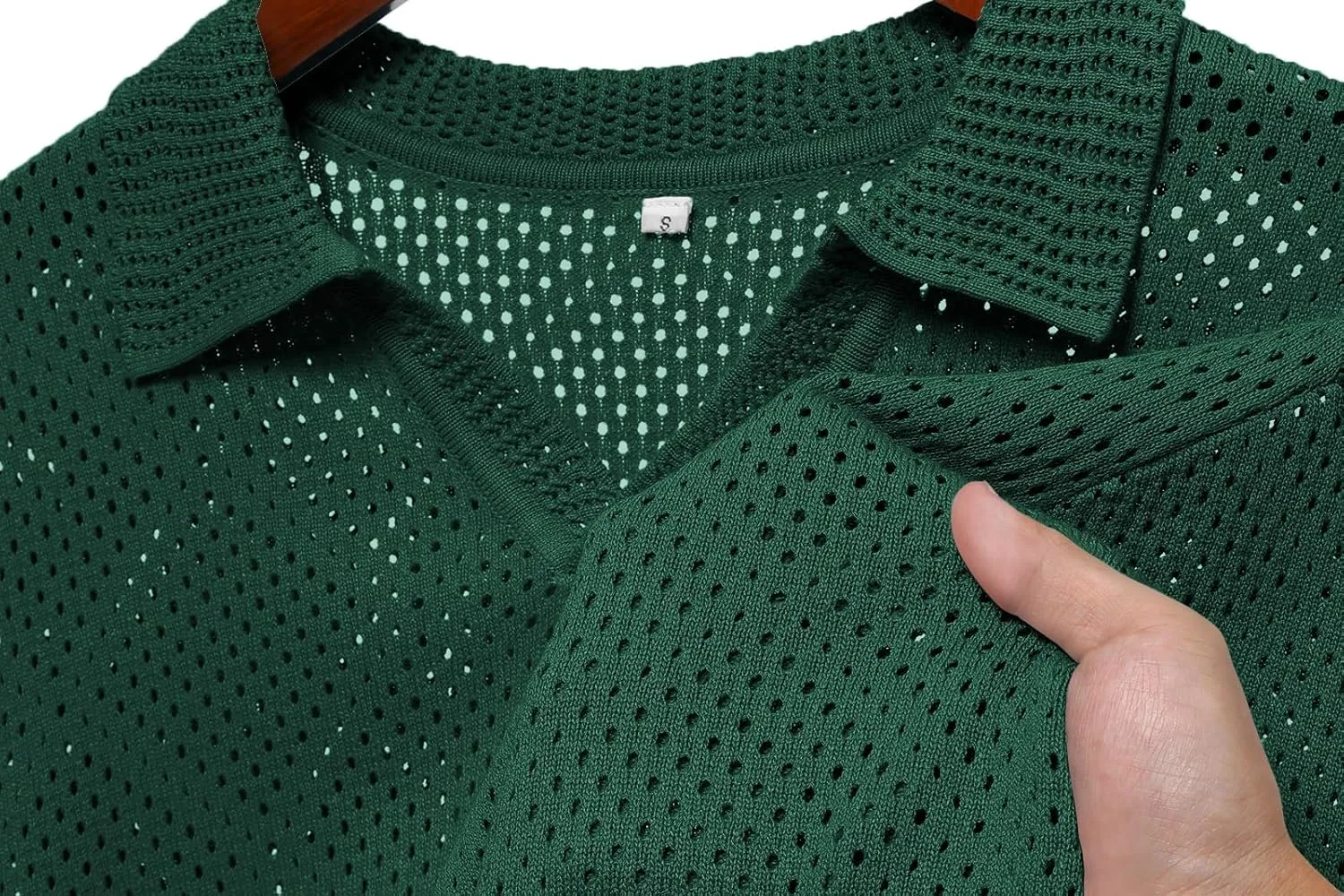 URRU Mens Knit Polo Shirt Short Sleeve Hollow Out Shirt Texture Knitted Polo Shirts for Men