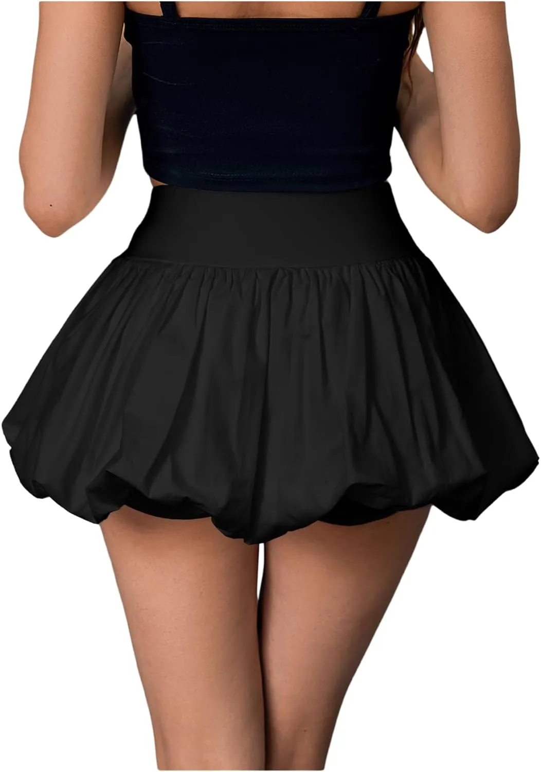 Verdusa Women's Pleated Bubble Skirt Y2K Elastic High Waisted Puffy Skorts Shorts