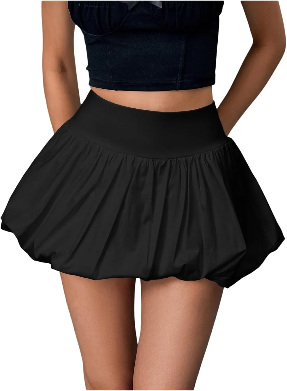 Verdusa Women's Pleated Bubble Skirt Y2K Elastic High Waisted Puffy Skorts Shorts