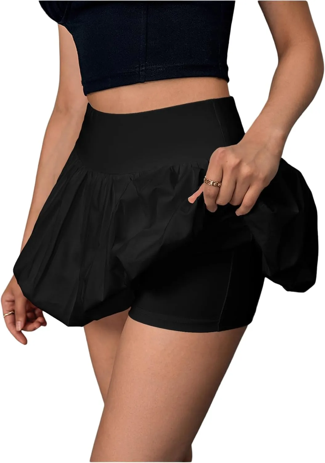 Verdusa Women's Pleated Bubble Skirt Y2K Elastic High Waisted Puffy Skorts Shorts