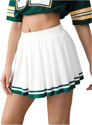 Verdusa Women's Striped Athletic Pleated Skirt A Line Flowy Tennis Skirt Skort