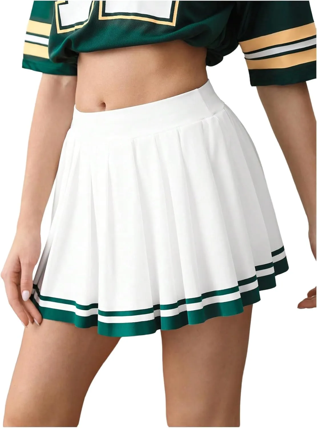 Verdusa Women's Striped Athletic Pleated Skirt A Line Flowy Tennis Skirt Skort