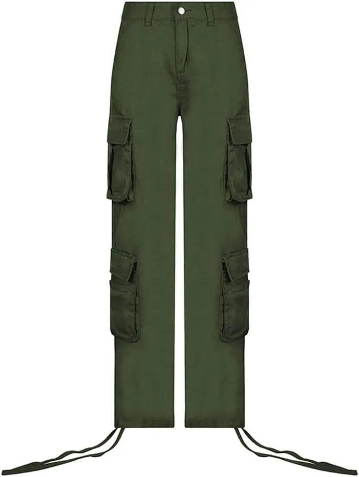 Viatabuna Women's High Rise Straight Leg Y2K Streetwear Cargo Pants Baggy Boyfriend Pants with Pocket