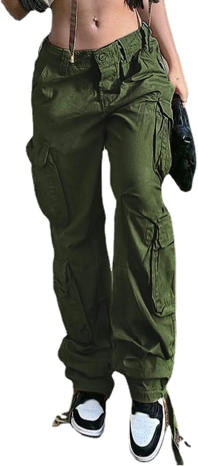 Viatabuna Women's High Rise Straight Leg Y2K Streetwear Cargo Pants Baggy Boyfriend Pants with Pocket
