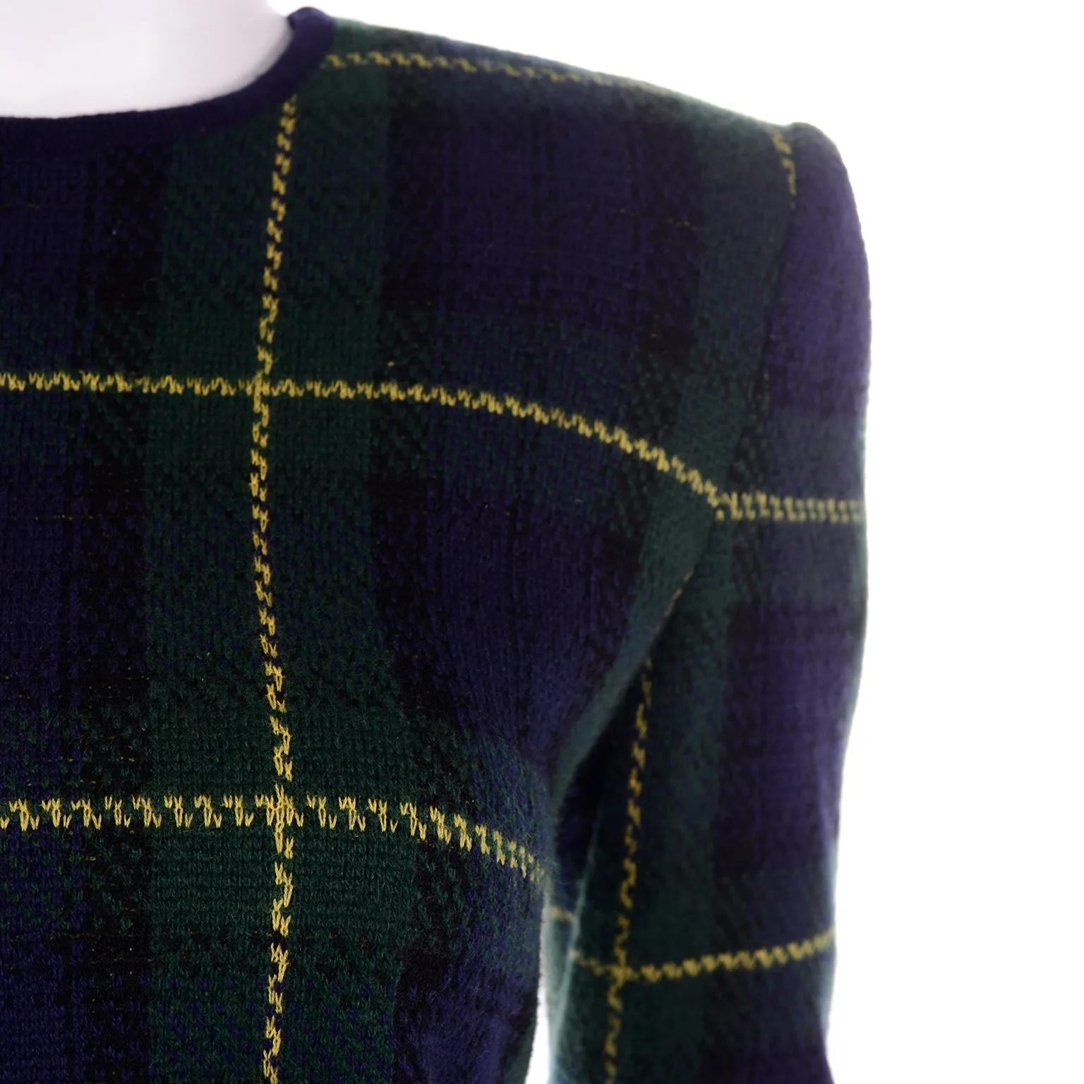 Vintage Valentino 2pc Green & Blue Plaid Cardigan Sweater & Top