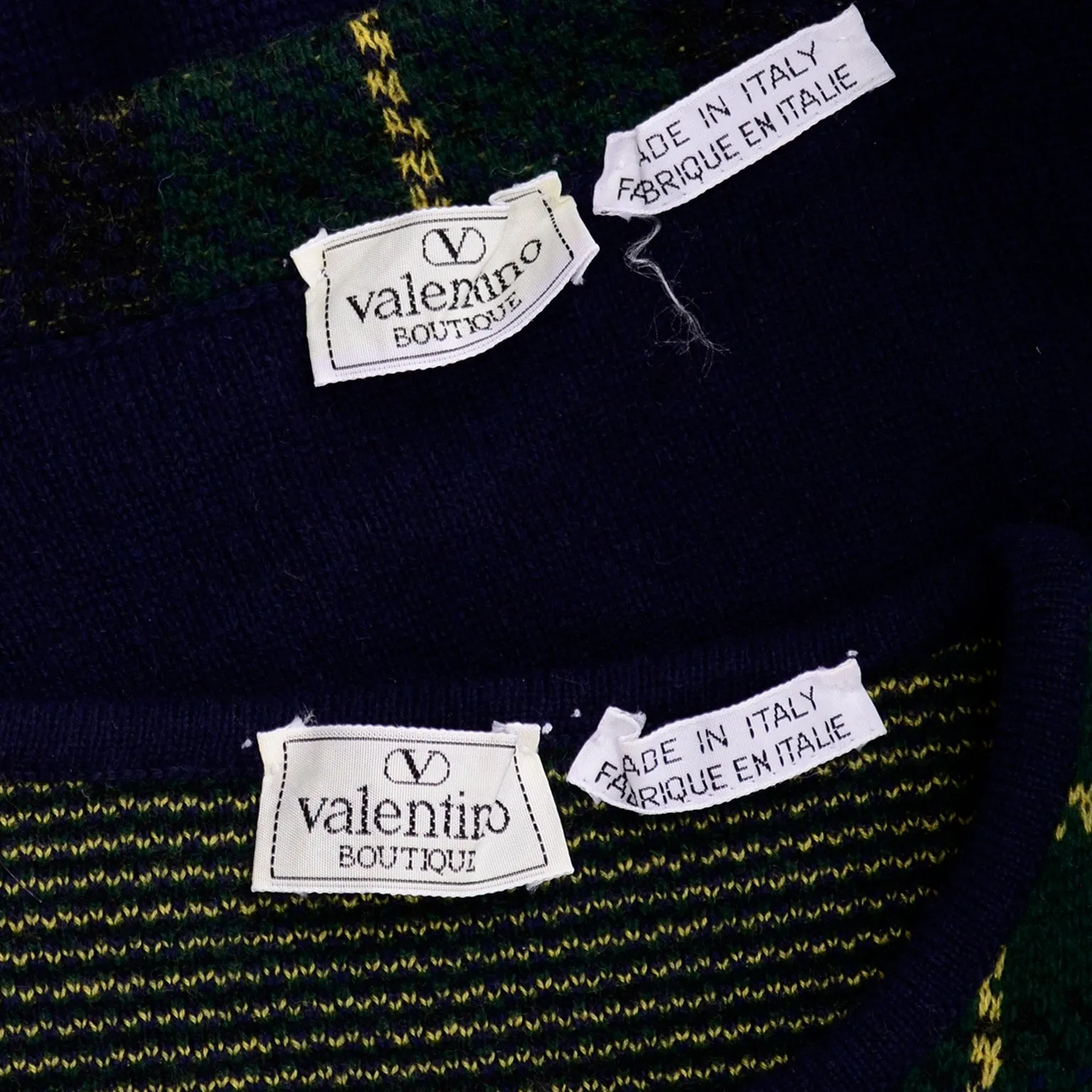 Vintage Valentino 2pc Green & Blue Plaid Cardigan Sweater & Top