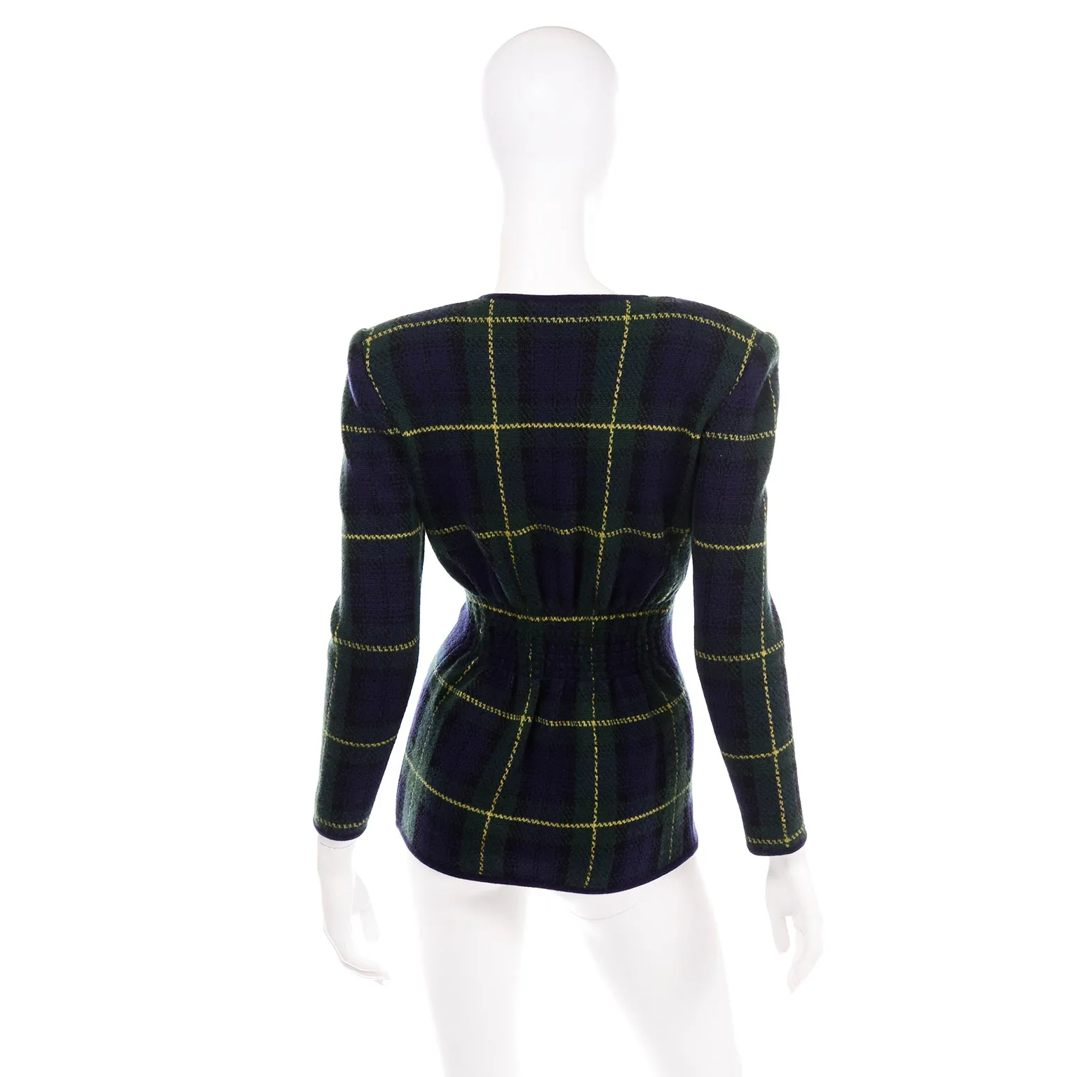 Vintage Valentino 2pc Green & Blue Plaid Cardigan Sweater & Top