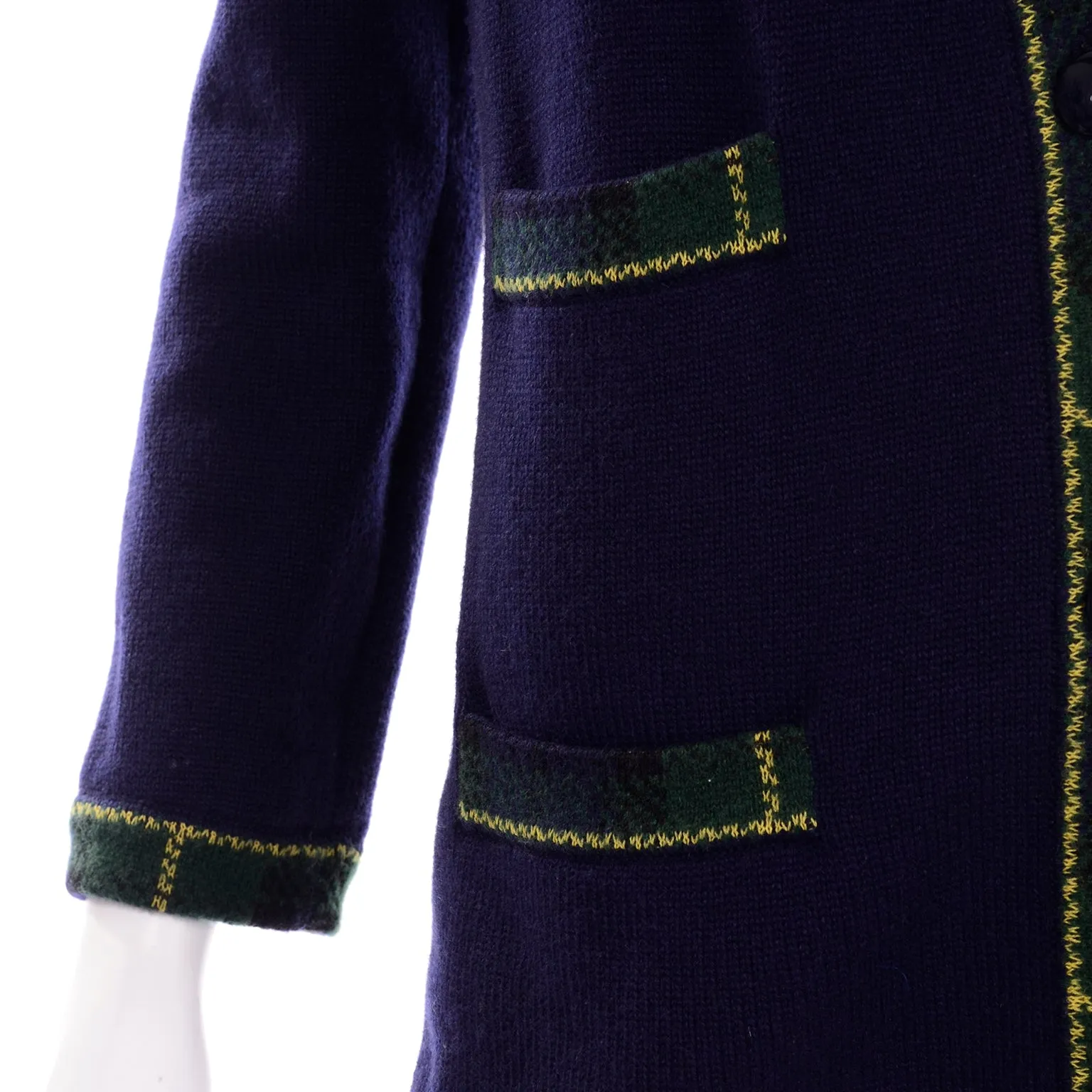 Vintage Valentino 2pc Green & Blue Plaid Cardigan Sweater & Top