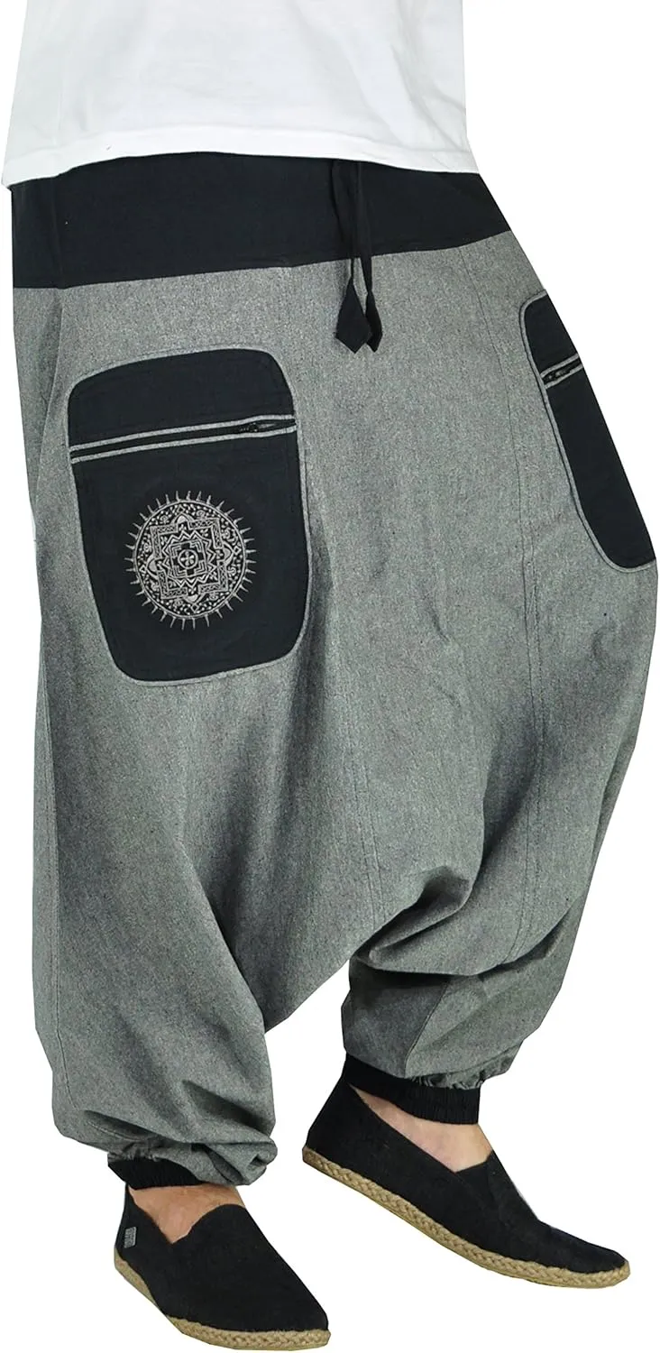 virblatt - Harem Pants Men & Harem Pants Women | Cotton | Drop Crotch Pants Men Genie Pants Aladdin Pants Hippie Rave