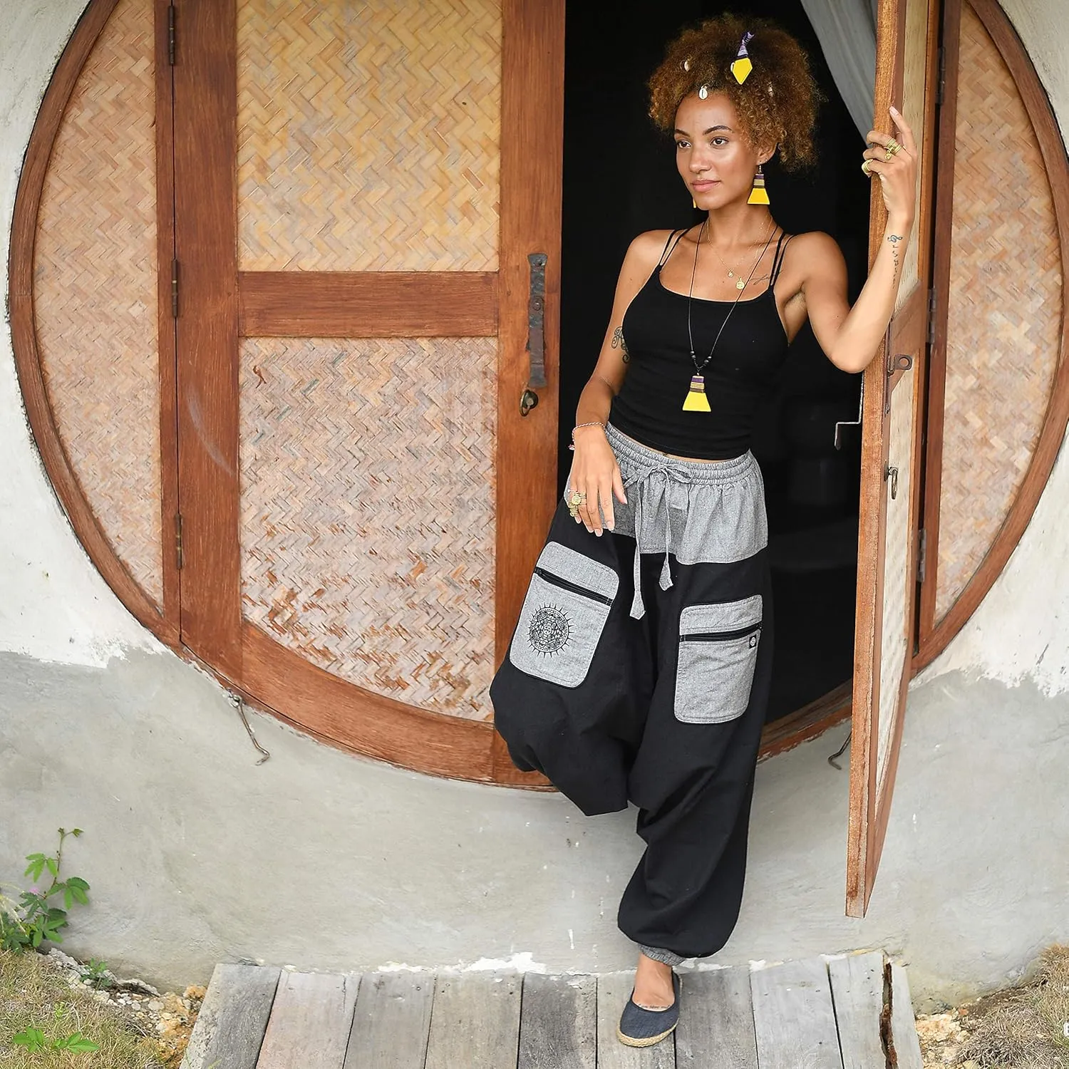 virblatt - Harem Pants Men & Harem Pants Women | Cotton | Drop Crotch Pants Men Genie Pants Aladdin Pants Hippie Rave