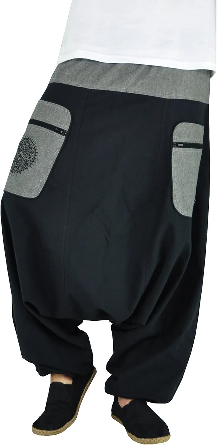 virblatt - Harem Pants Men & Harem Pants Women | Cotton | Drop Crotch Pants Men Genie Pants Aladdin Pants Hippie Rave