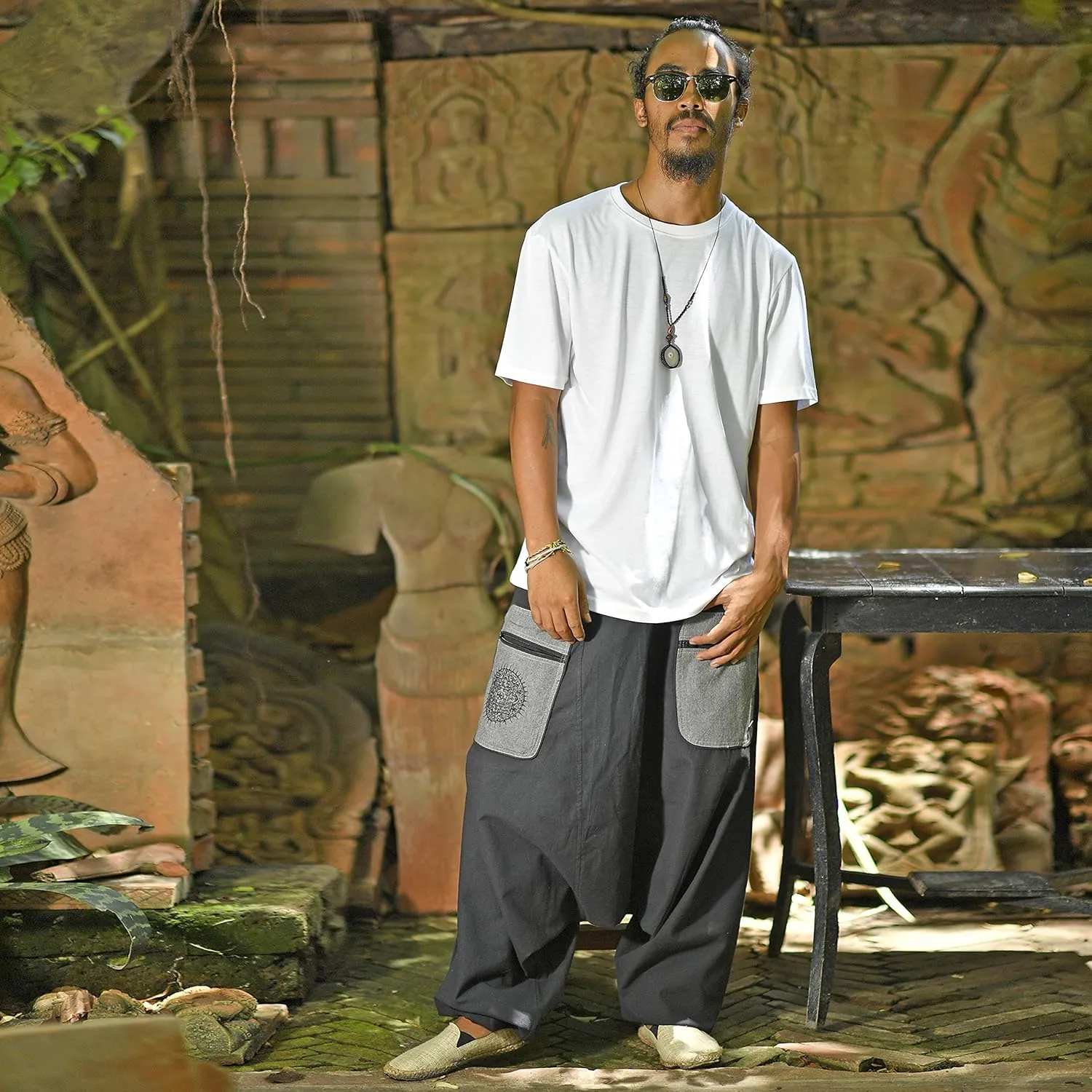 virblatt - Harem Pants Men & Harem Pants Women | Cotton | Drop Crotch Pants Men Genie Pants Aladdin Pants Hippie Rave