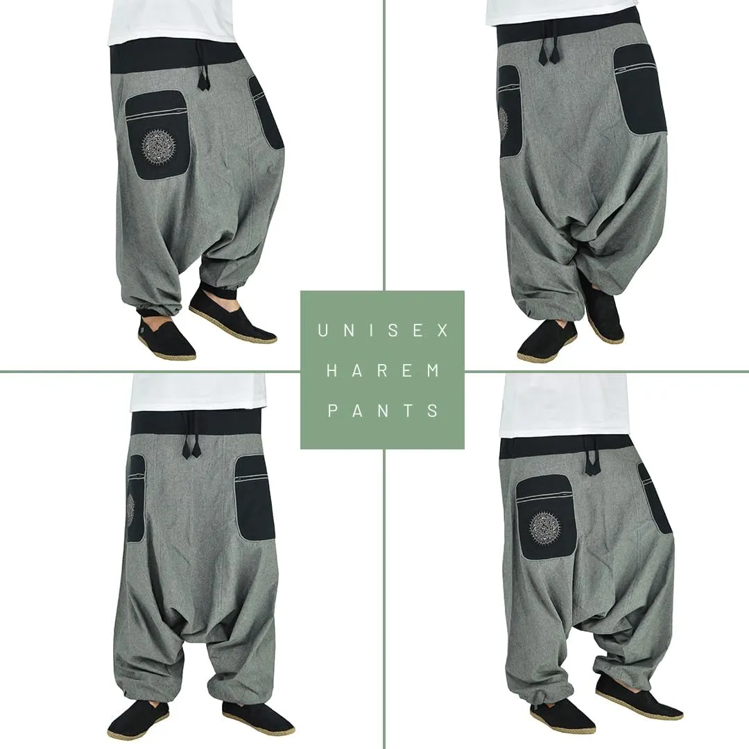 virblatt - Harem Pants Men & Harem Pants Women | Cotton | Drop Crotch Pants Men Genie Pants Aladdin Pants Hippie Rave