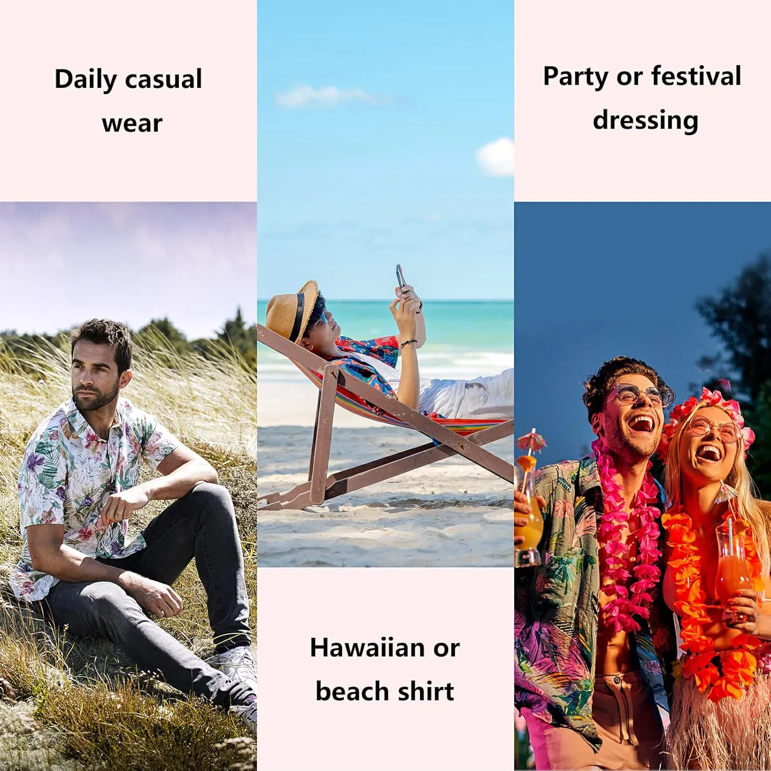visesunny Mens Unique Pattern Hawaiian Shirt Beach Tropical Button Up Shirts Vacation Cruise Hawaii Summer Clothes