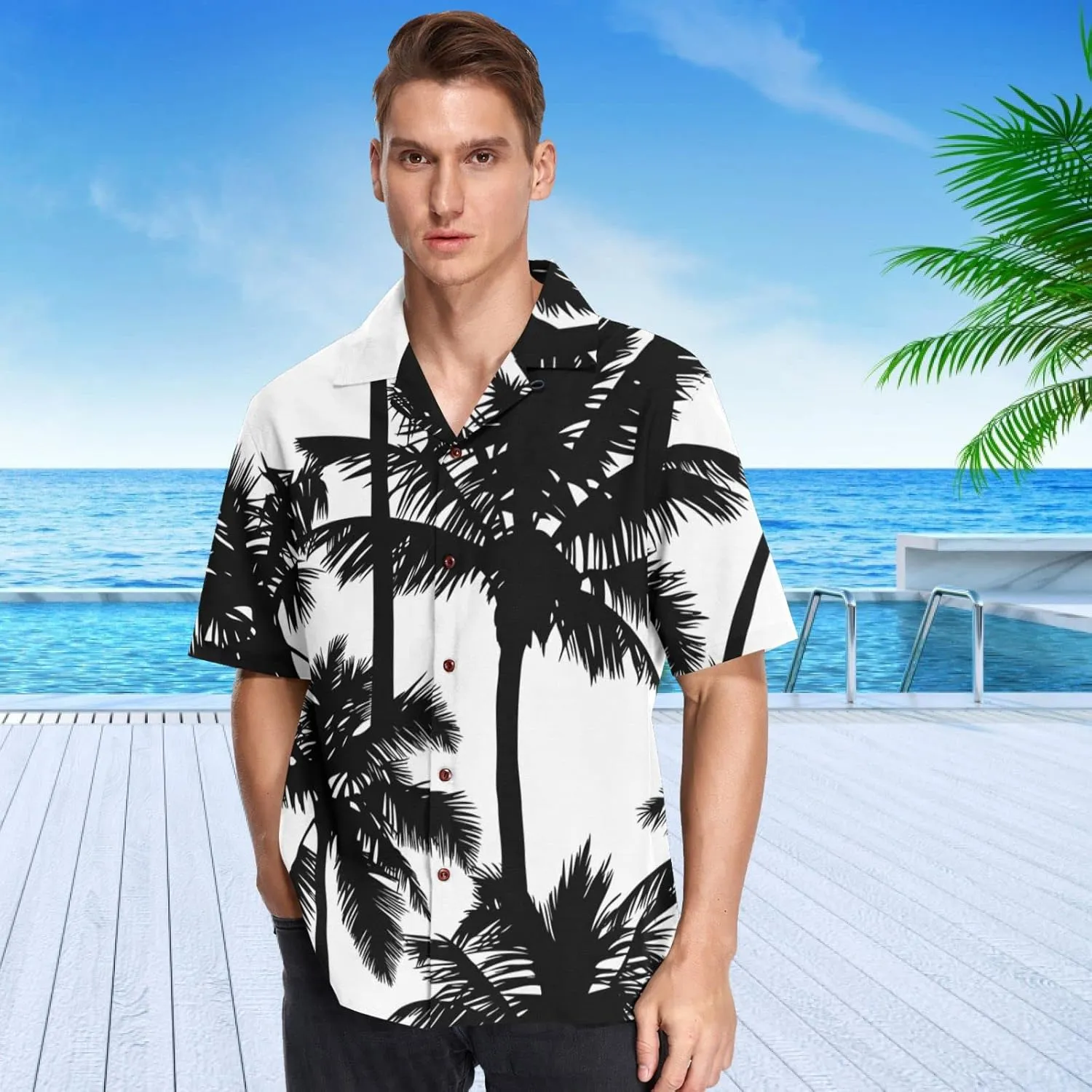 visesunny Mens Unique Pattern Hawaiian Shirt Beach Tropical Button Up Shirts Vacation Cruise Hawaii Summer Clothes