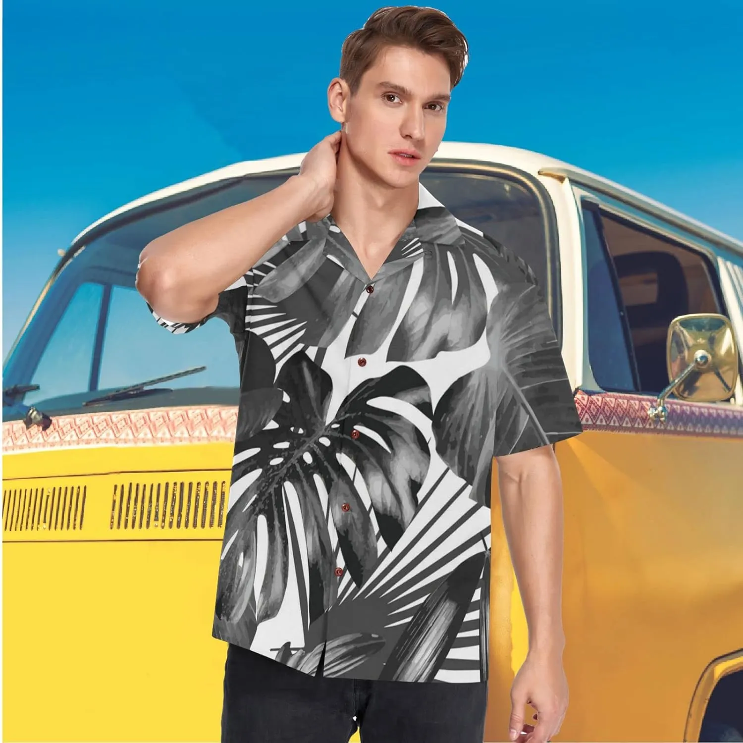 visesunny Mens Unique Pattern Hawaiian Shirt Beach Tropical Button Up Shirts Vacation Cruise Hawaii Summer Clothes