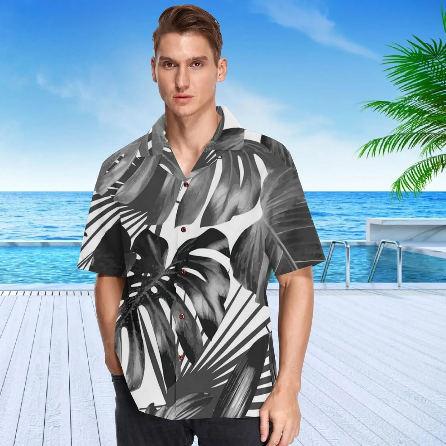 visesunny Mens Unique Pattern Hawaiian Shirt Beach Tropical Button Up Shirts Vacation Cruise Hawaii Summer Clothes