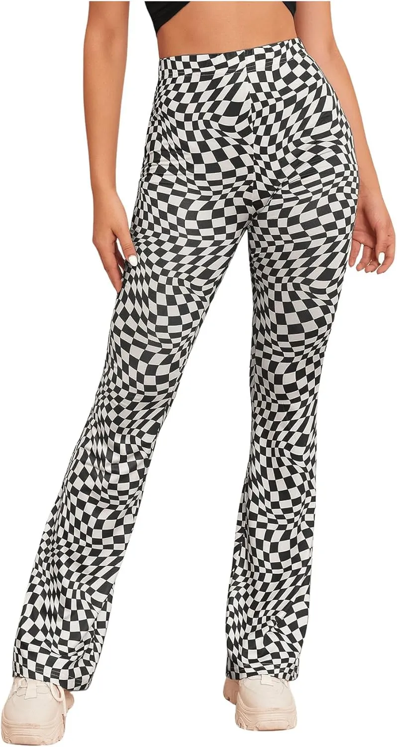WDIRARA Women's Snakeskin High Waist Casual Flare Bell Bottom Stretch Long Pants